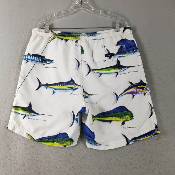MKS Unlimited Swim Shorts Mens 38 Fish Print Board Trunks Lined Pockets Beach - Picture 9 of 16